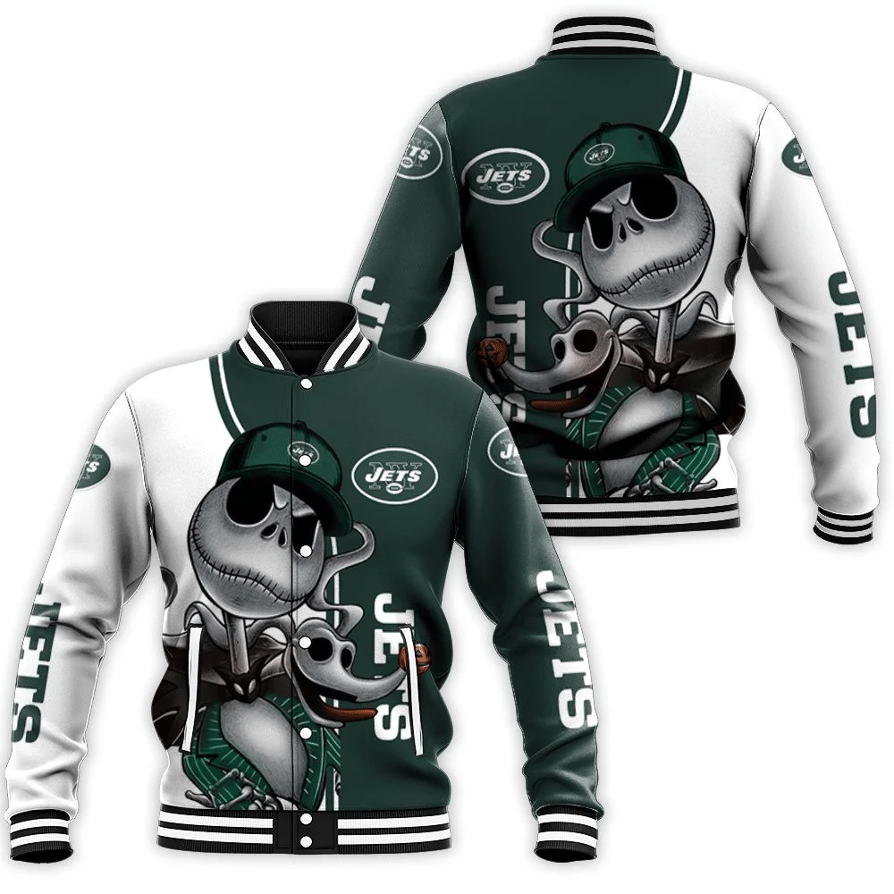 New York Jets Jack Skellington And Zero Baseball Jacket for Men Women