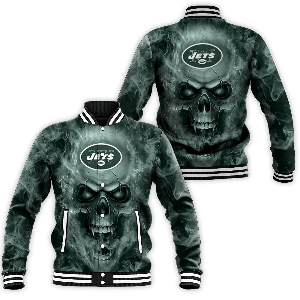 New York Jets Nfl Fans Skull Baseball Jacket for Men Women