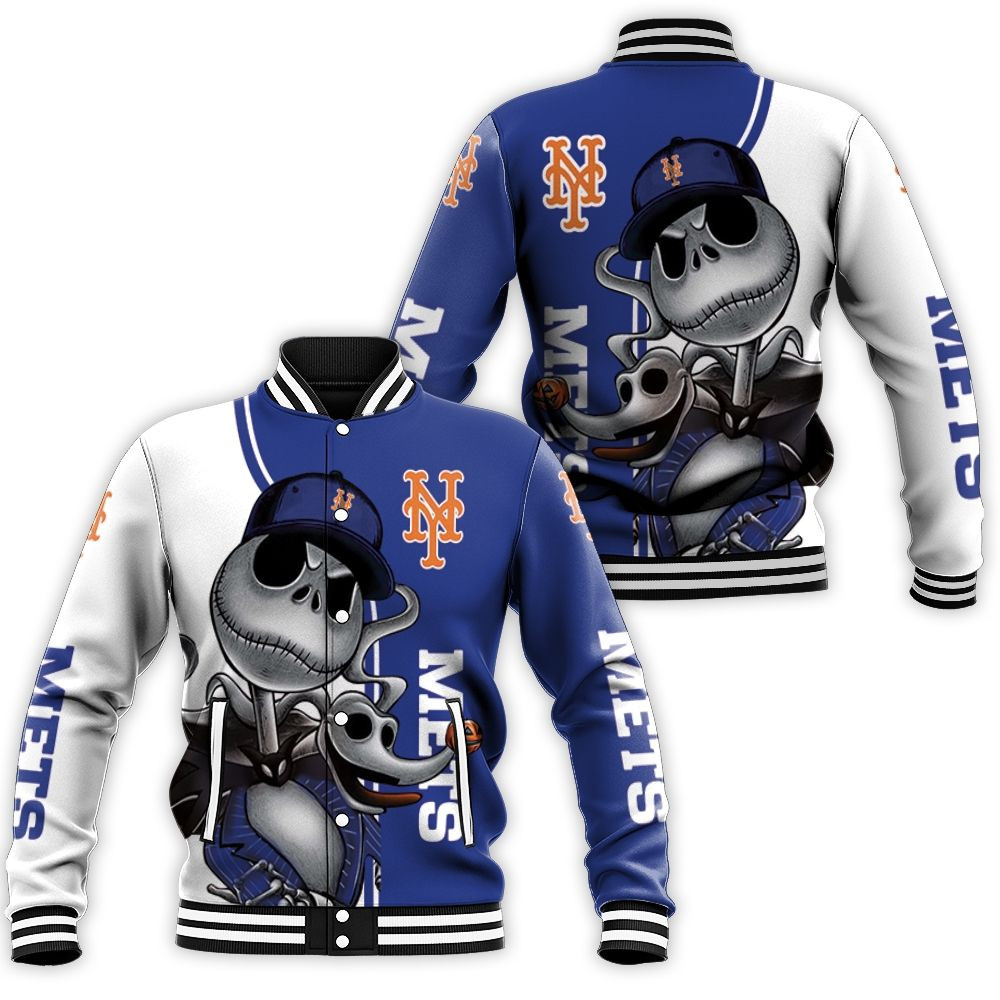 New York Mets Jack Skellington And Zero Baseball Jacket for Men Women