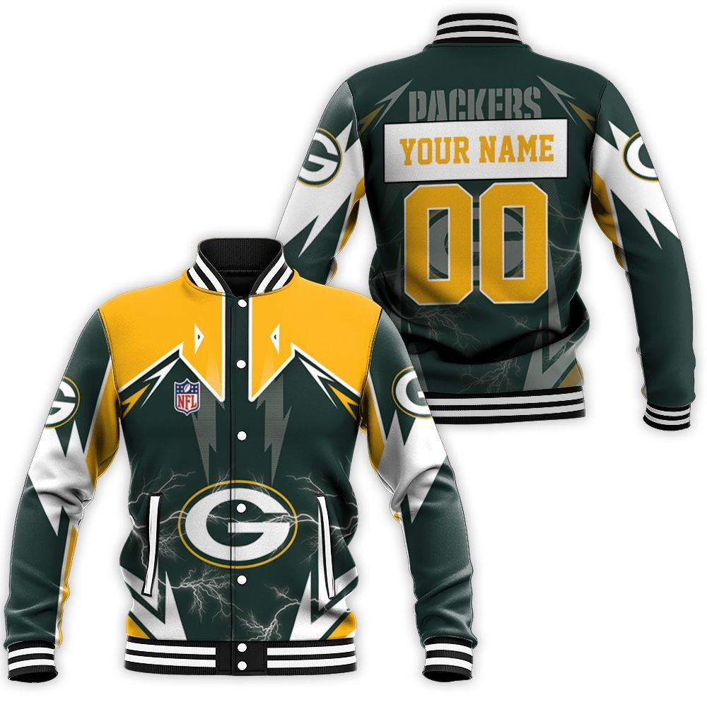 Nfl Green Bay Packers Lightning 3d Personalized Baseball Jacket for Men Women