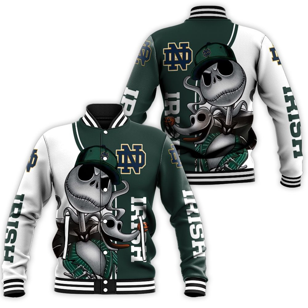 Notre Dame Fighting Irish Jack Skellington And Zero Baseball Jacket for Men Women