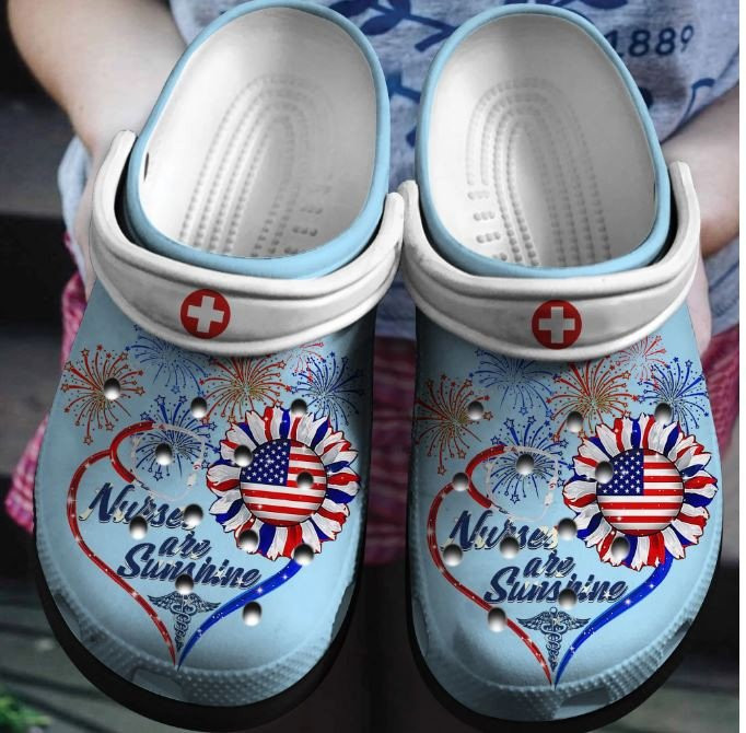 Nurse All Sunshine Shoes Gifts 4Th Of July Crocs Clogs Gift For Colleague
