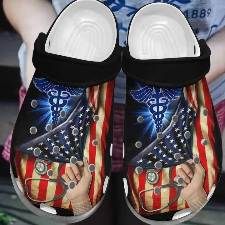Nurse American Flag And Nursing Symbol Crocs Crocband Clog Shoes For Men Women