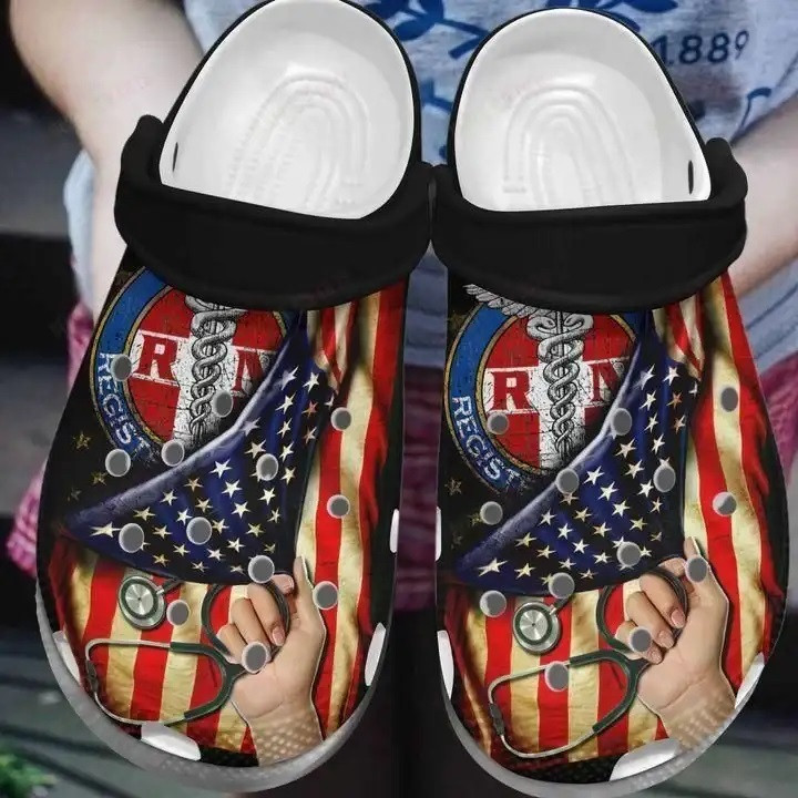 Nurse American Flag And Rn Nurse Crocs Crocband Clog Shoes For Men Women