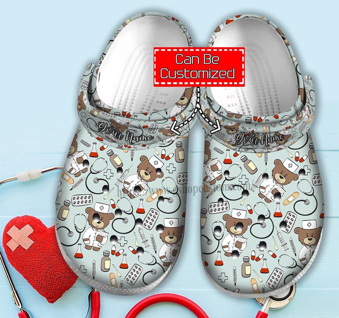 Nurse Baby Bear Medical Crocs Shoes For Daughter Wife Mother Day - Nurse Item Chibi Shoes Croc Clogs Customize Name