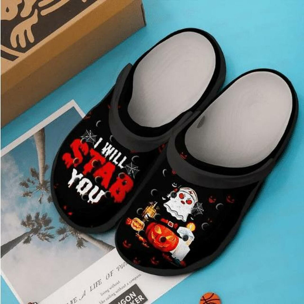 Nurse Boo Halloween I Will Stab You Personalized 3 Gift For Lover Rubber Crocs Clog Shoes Comfy Footwear