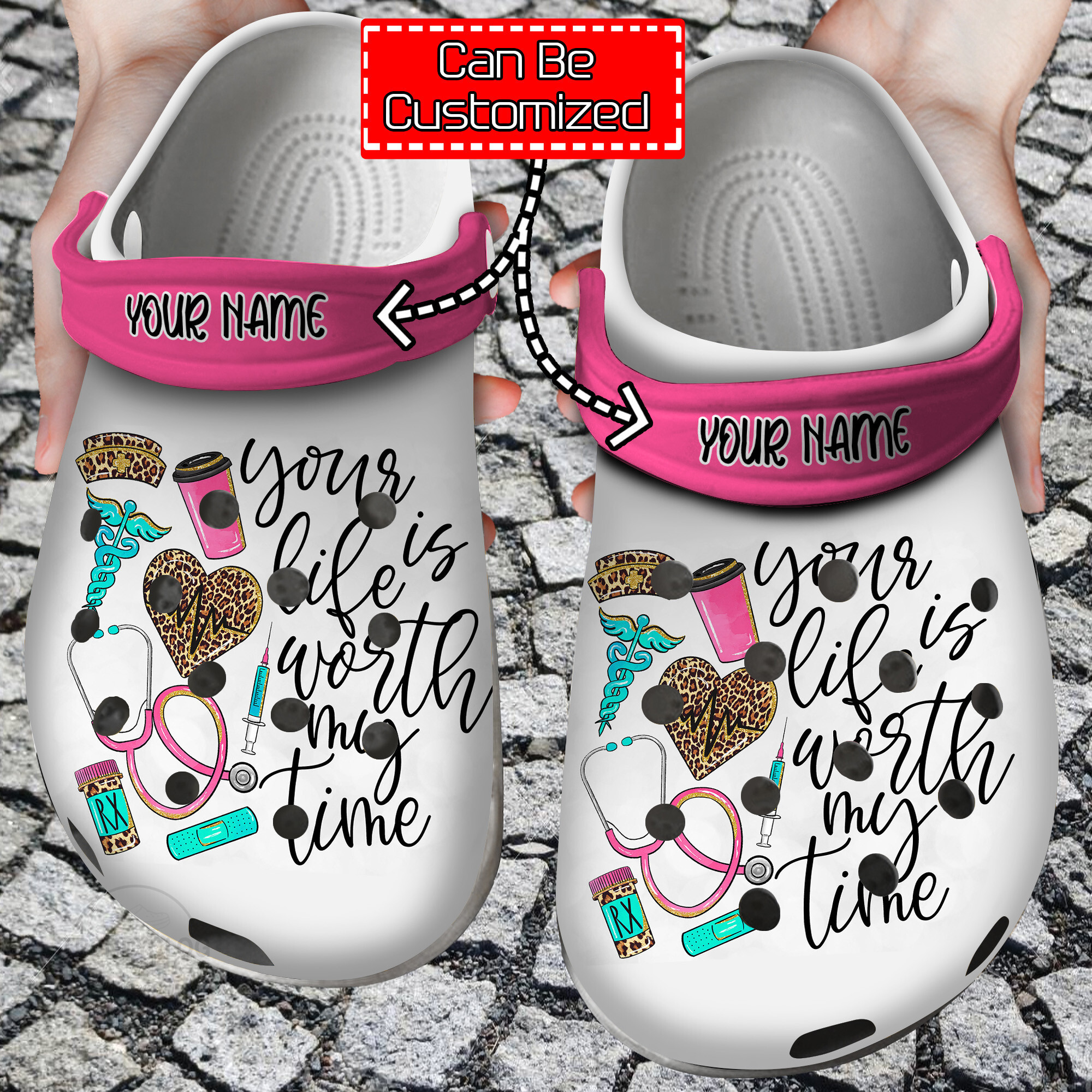 Nurse Crocs Personalized Your Life Is Worth My Time Nurse Leopard Clog Shoes