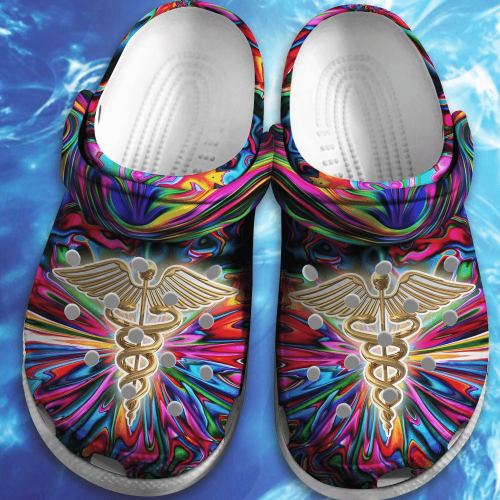 Nurse Hippie Trippy Psychedelic Gift For Lover Rubber Crocs Clog Shoes Comfy Footwear