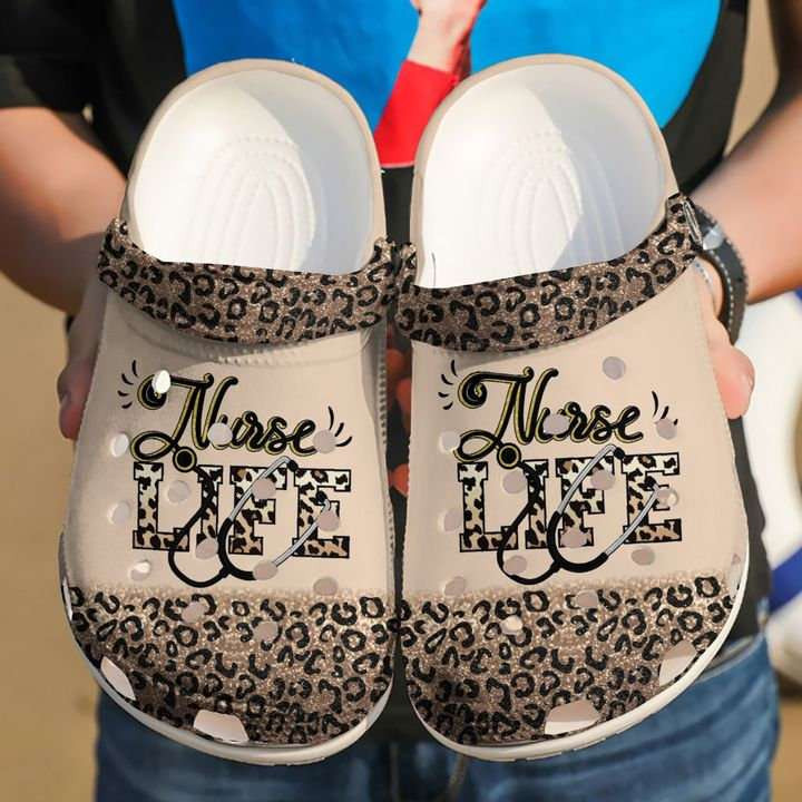 Nurse Nursing Life Leopard Crocs Crocband Clog Shoes For Men Women