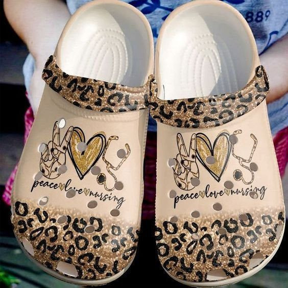 Nurse Peace Love Nursing Rubber Crocs Clog Shoes Comfy Footwear