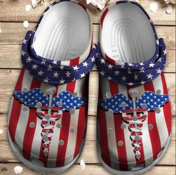 Nurse Symbol American Flag 4Th Of July Crocs Crocband Clogs