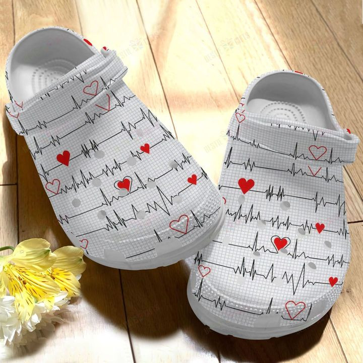 Nurse White Sole Heartbeat Crocs Classic Clogs Shoes