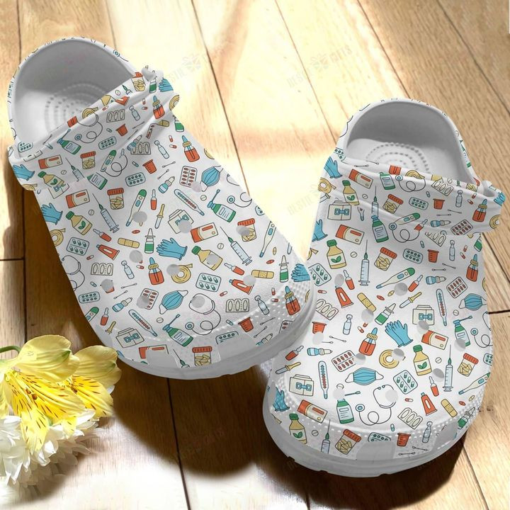 Nurse White Sole Nurse Cute Pattern Crocs Classic Clogs Shoes