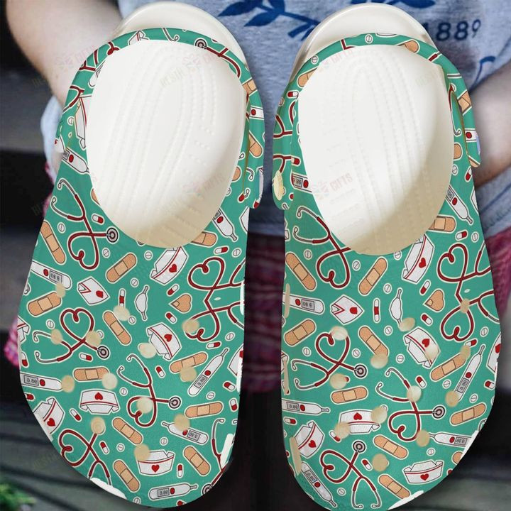 Nurse White Sole Nurse Pattern Crocs Classic Clogs Shoes