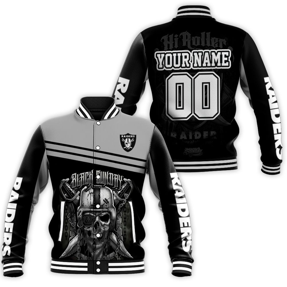 Oakland Raiders Black Sunday Skull 3d Personalized Baseball Jacket for Men Women