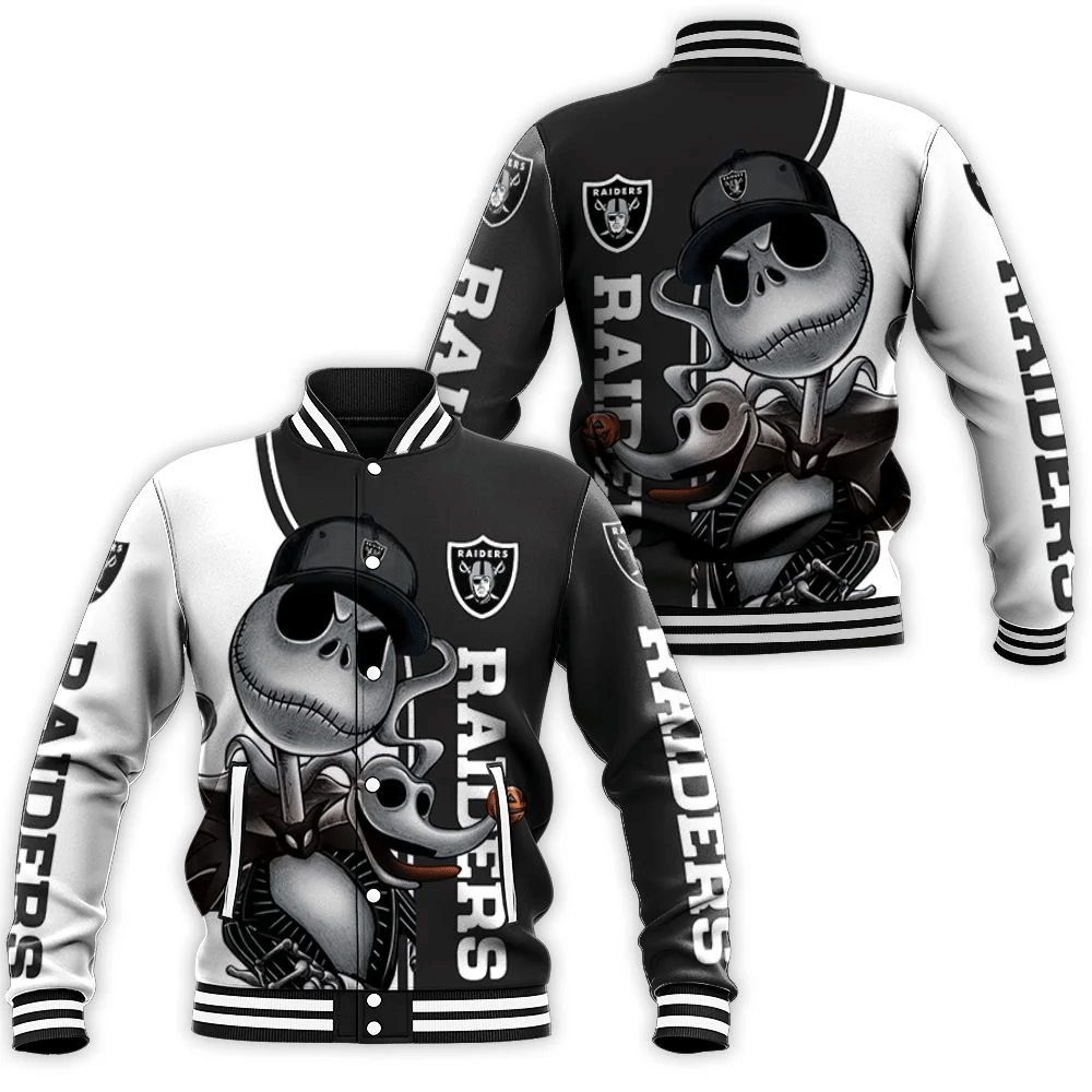 Oakland Raiders Jack Skellington And Zero Baseball Jacket for Men Women