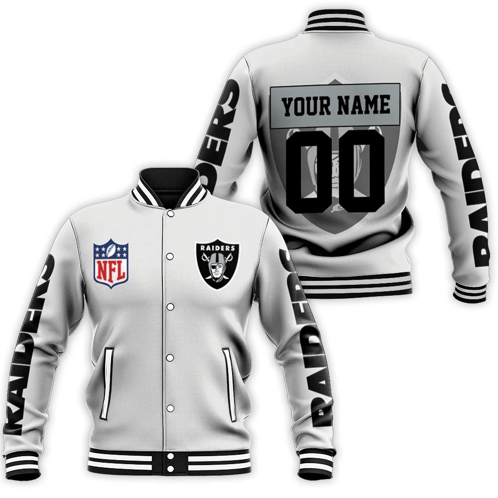 Oakland Raiders Nfl 3d Personalized Baseball Jacket for Men Women