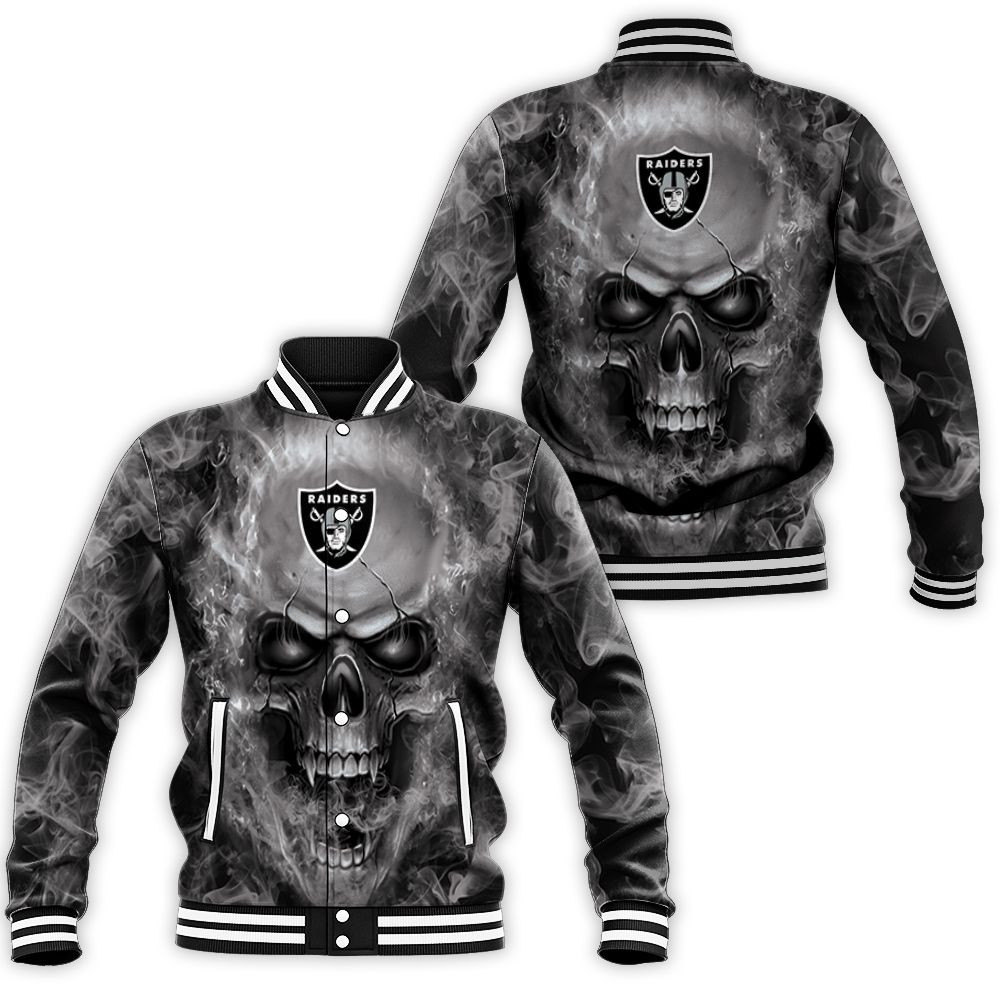 Oakland Raiders Nfl Fans Skull Baseball Jacket for Men Women