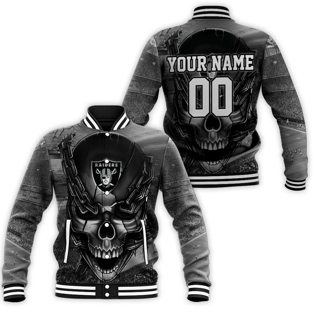 Oakland Raiders Skull Chains Personalized Baseball Jacket for Men Women