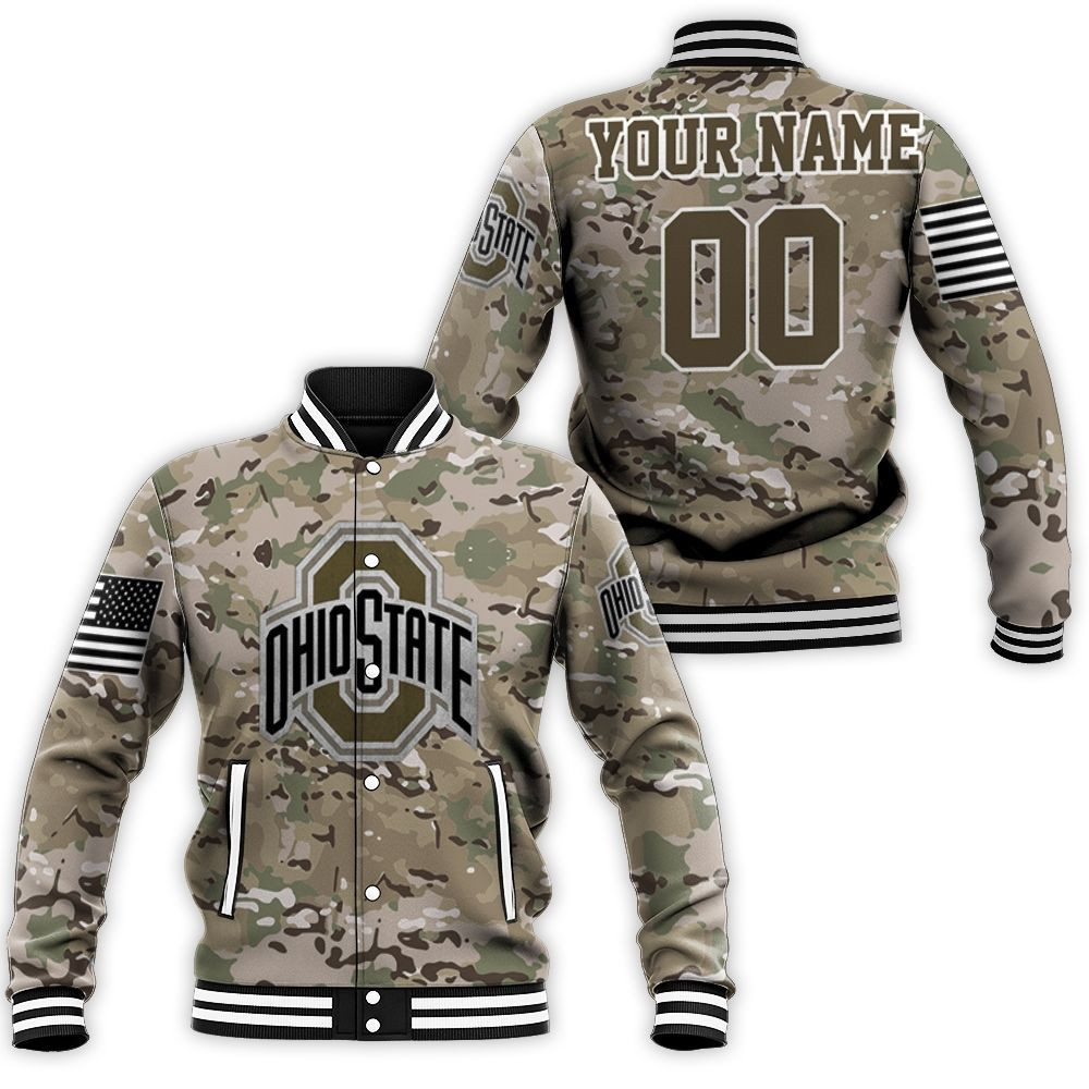 Ohio State Buckeyes Camouflage Veteran Personalized Baseball Jacket for Men Women