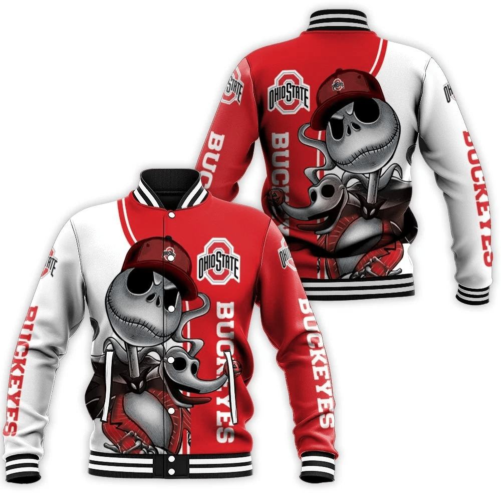 Ohio State Buckeyes Jack Skellington And Zero Baseball Jacket for Men Women