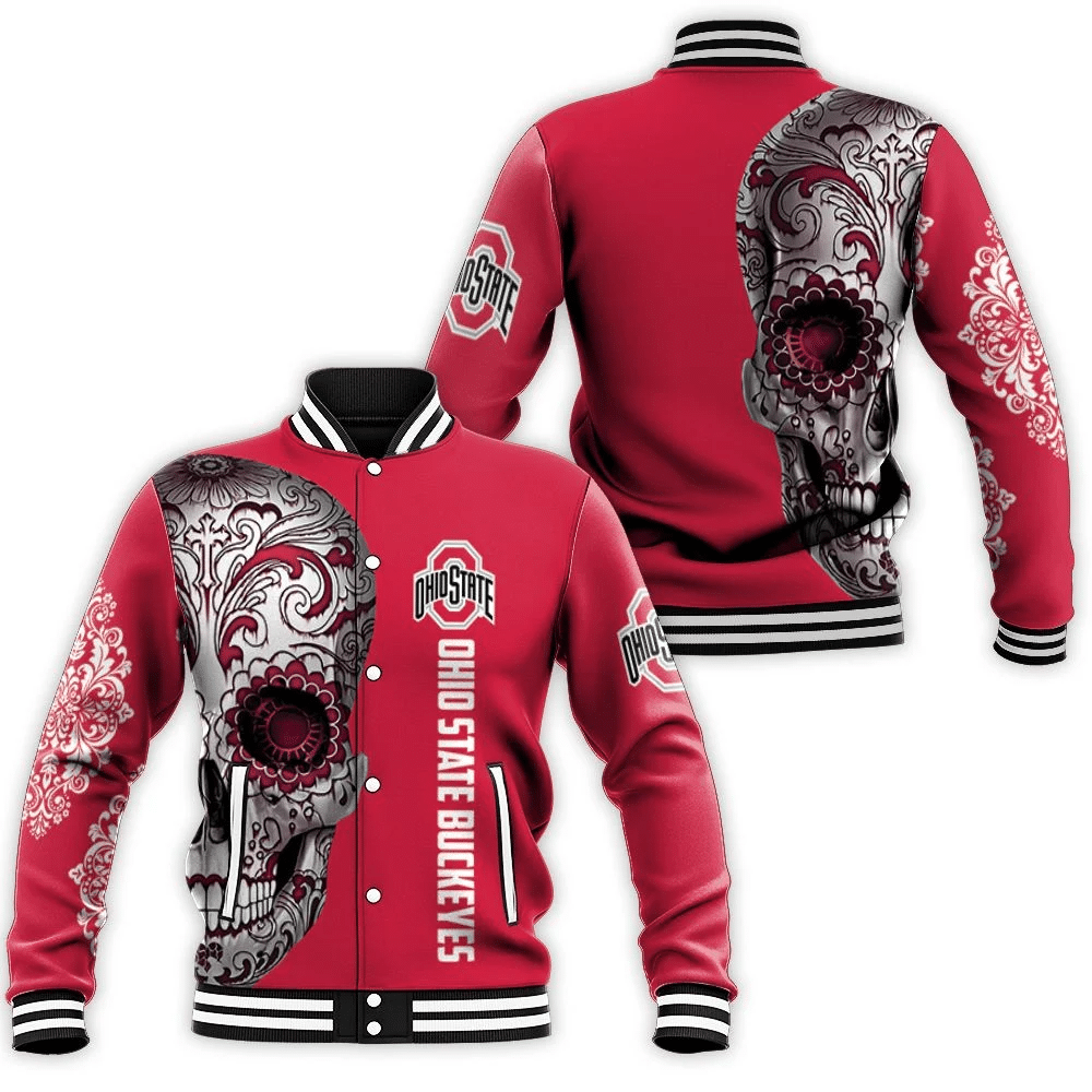 Ohio State Buckeyes Sugar Skull 3d Baseball Jacket for Men Women