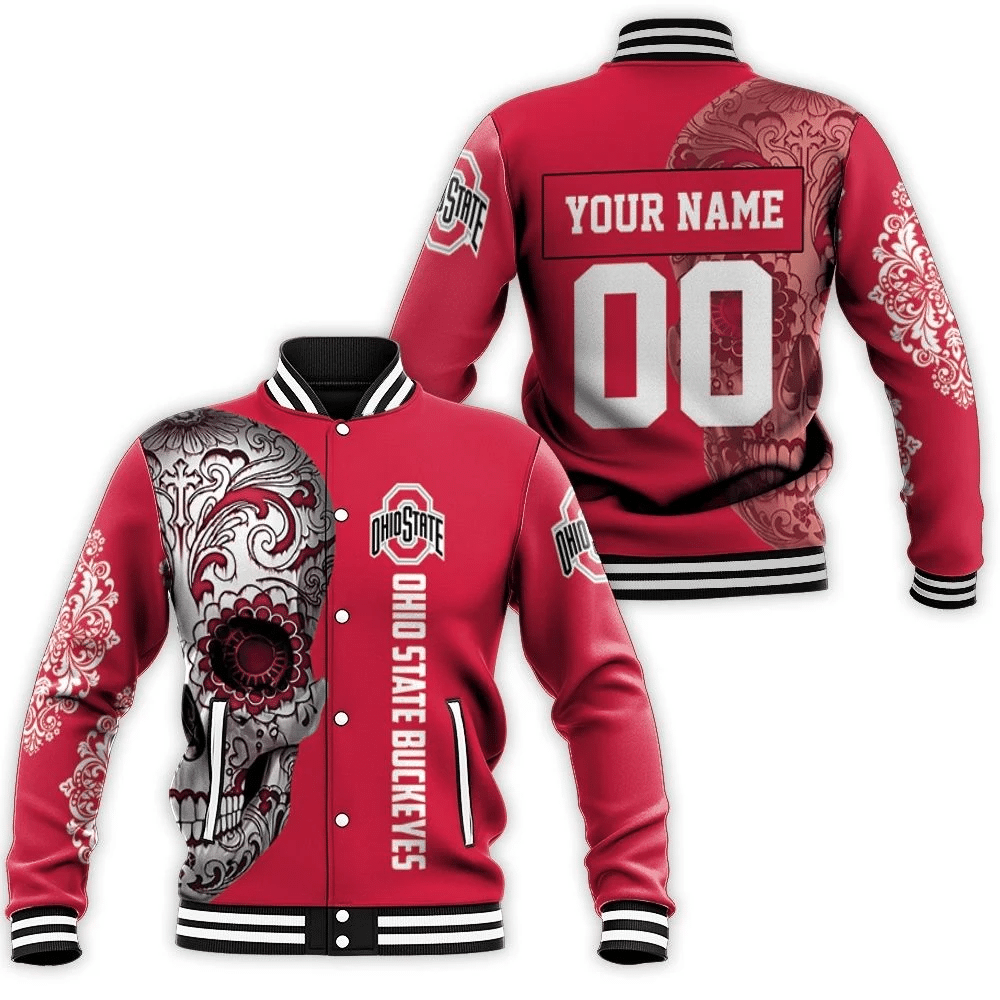 Ohio State Buckeyes Sugar Skull 3d Personalized Baseball Jacket for Men Women