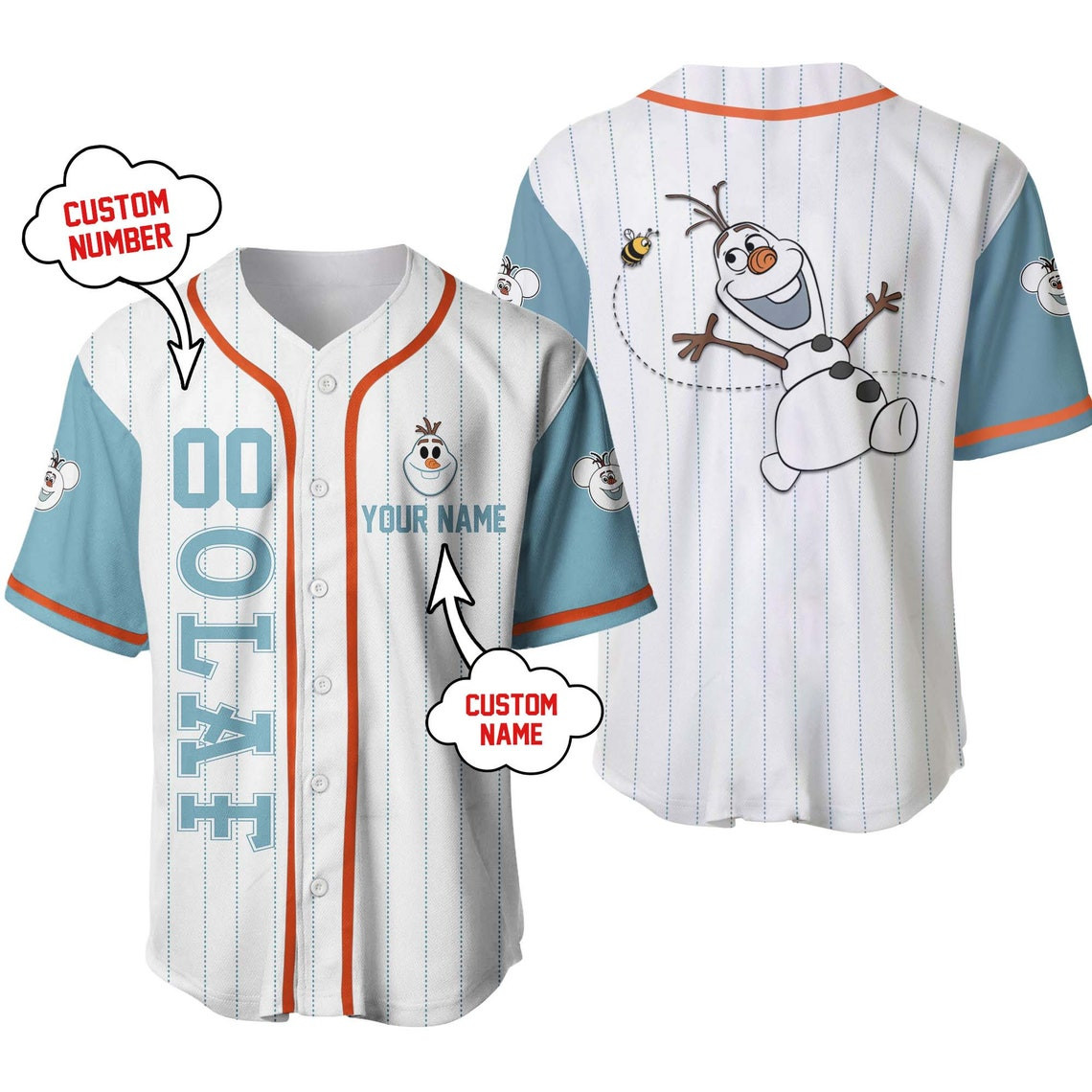 Olaf Frozen Disney Unisex Cartoon Custom Baseball Jersey Personalized Shirt Kid Youth Men Women