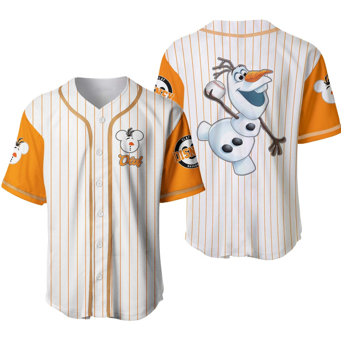 Olaf White Yellow Disney Unisex Cartoon Custom Baseball Jersey Personalized Shirt Men Women