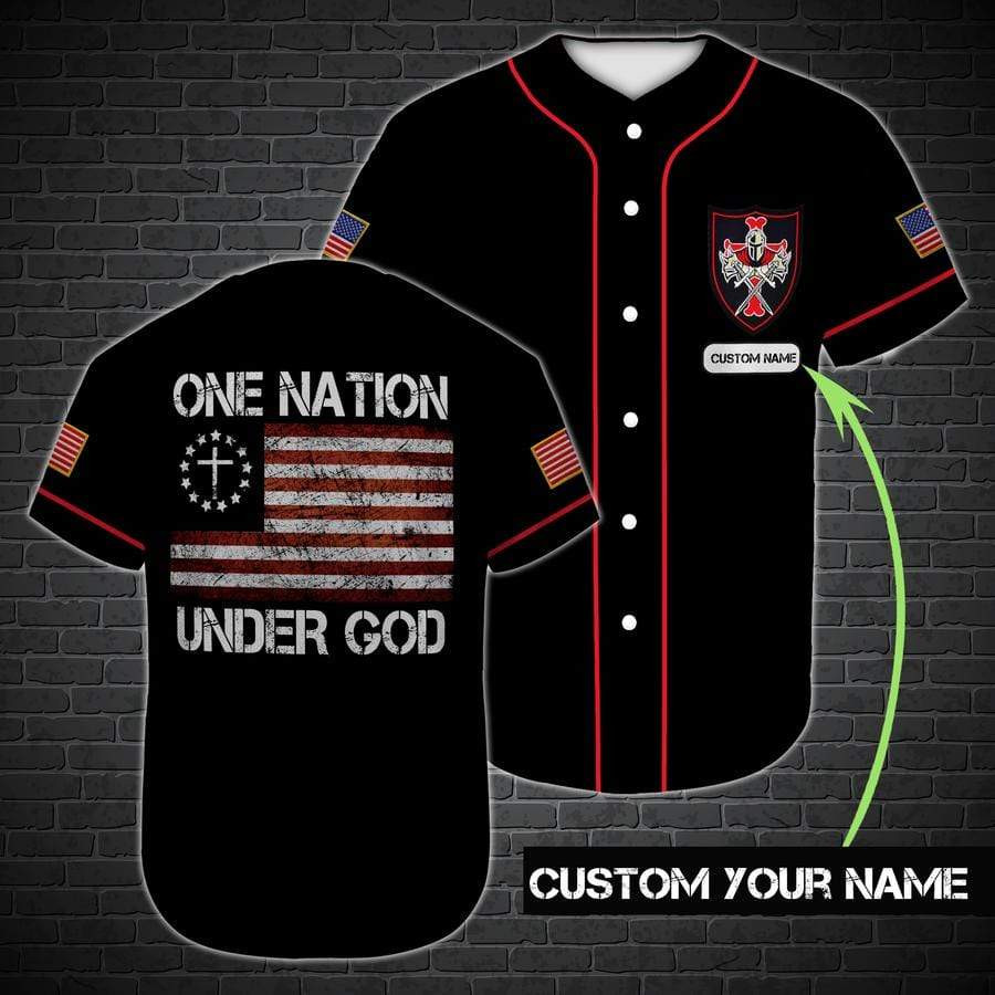 One Nation Under God 4th July Custom Personalized Name Baseball Jersey