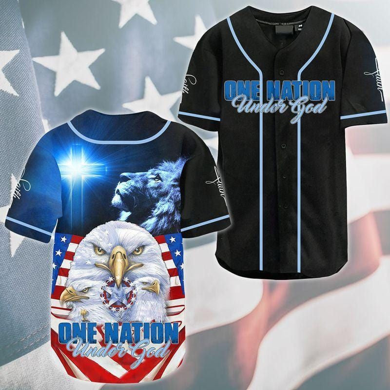 One Nation Under God Lion Eagle Baseball Jersey, Unisex Jersey Shirt for Men Women