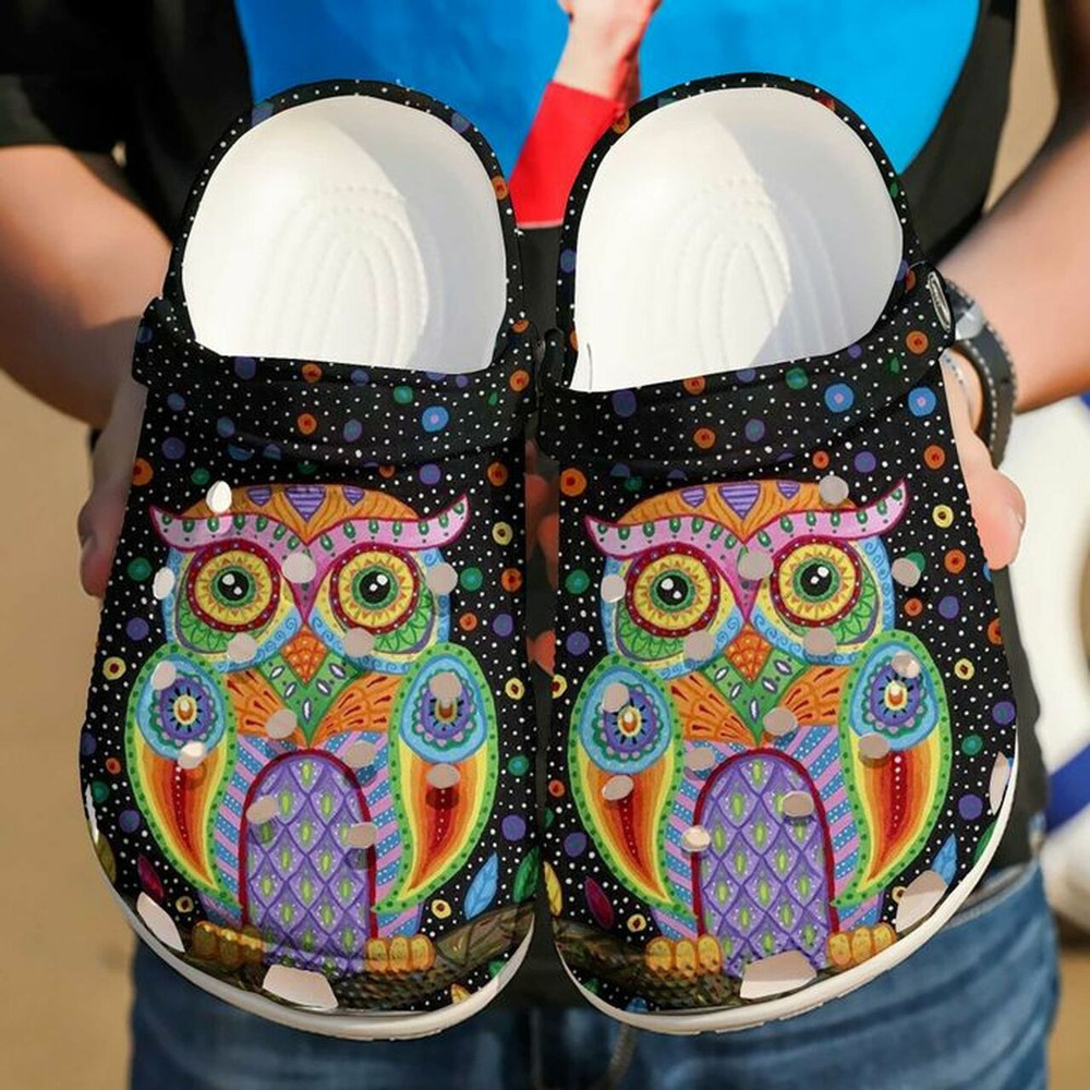 Owl Colorful Bling Bling 102 Gift For Lover Rubber Crocs Clog Shoes Comfy Footwear