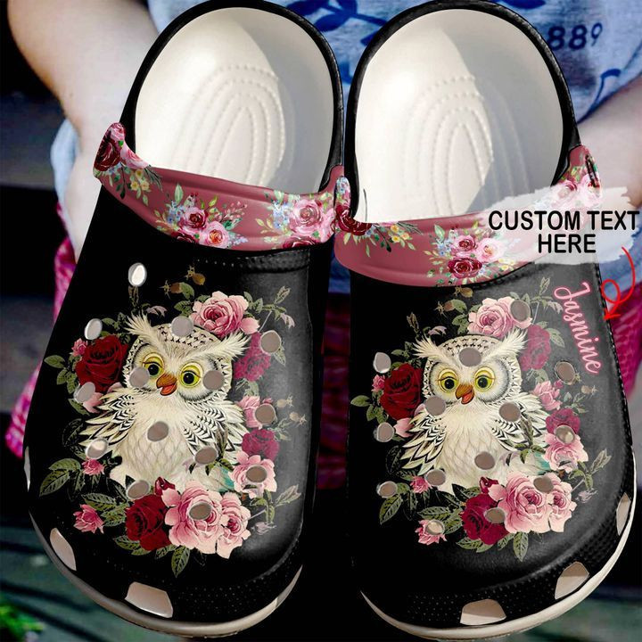 Owl Personalized Red Floral Crocs Clog Shoes Animal Crocs