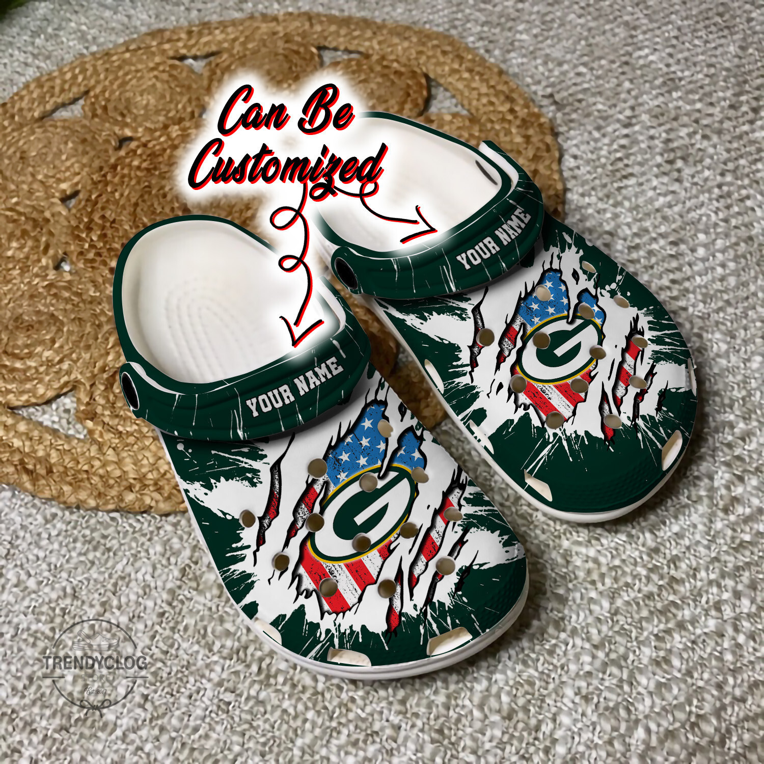 Packers Crocs Personalized GPackers Football Ripped American Flag Clog Shoes