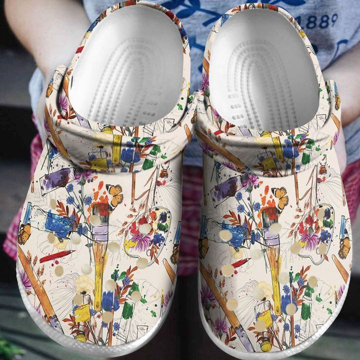 Painting Wildflower Rubber Crocs Clog Shoes Comfy Footwear