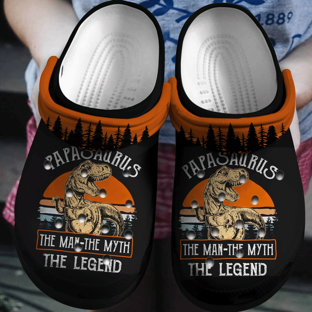 Papasaurus The Man The Myth The Legend Gift For Lover Rubber Crocs Clog Shoes Comfy Footwear