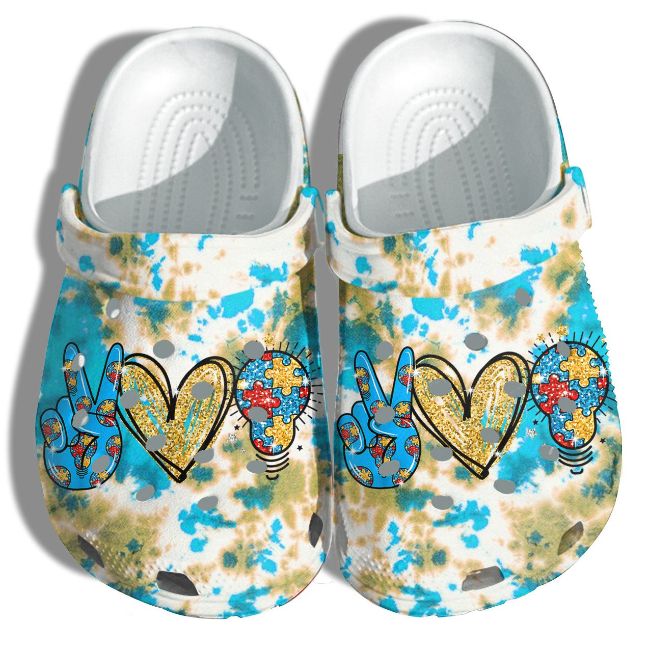 Peace Love Light Autism Puzzel Crocs Shoes - Autism Awareness Be Kind Blue Shoes Croc Clogs Gifts Son Daughter