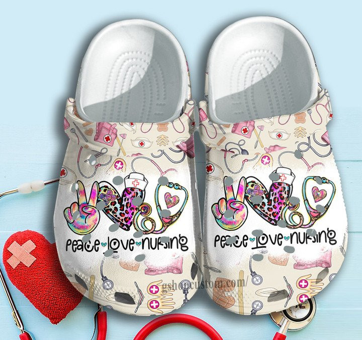 Peace Love Nurse Hippie Shoes Clogs Crocs Gift for Men Women LNurse