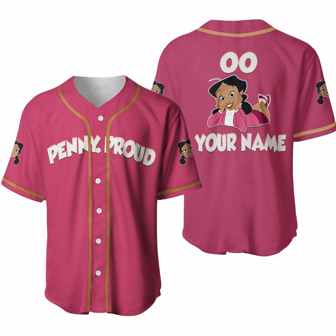Penny Proud Family Pink White Disney Unisex Cartoon Custom Baseball Jersey Personalized Shirt Men Women