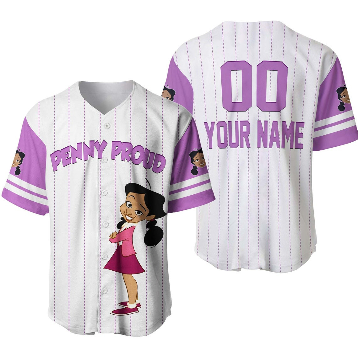 Penny Proud Family White Purple Disney Unisex Cartoon Custom Baseball Jersey Personalized Shirt Men Women