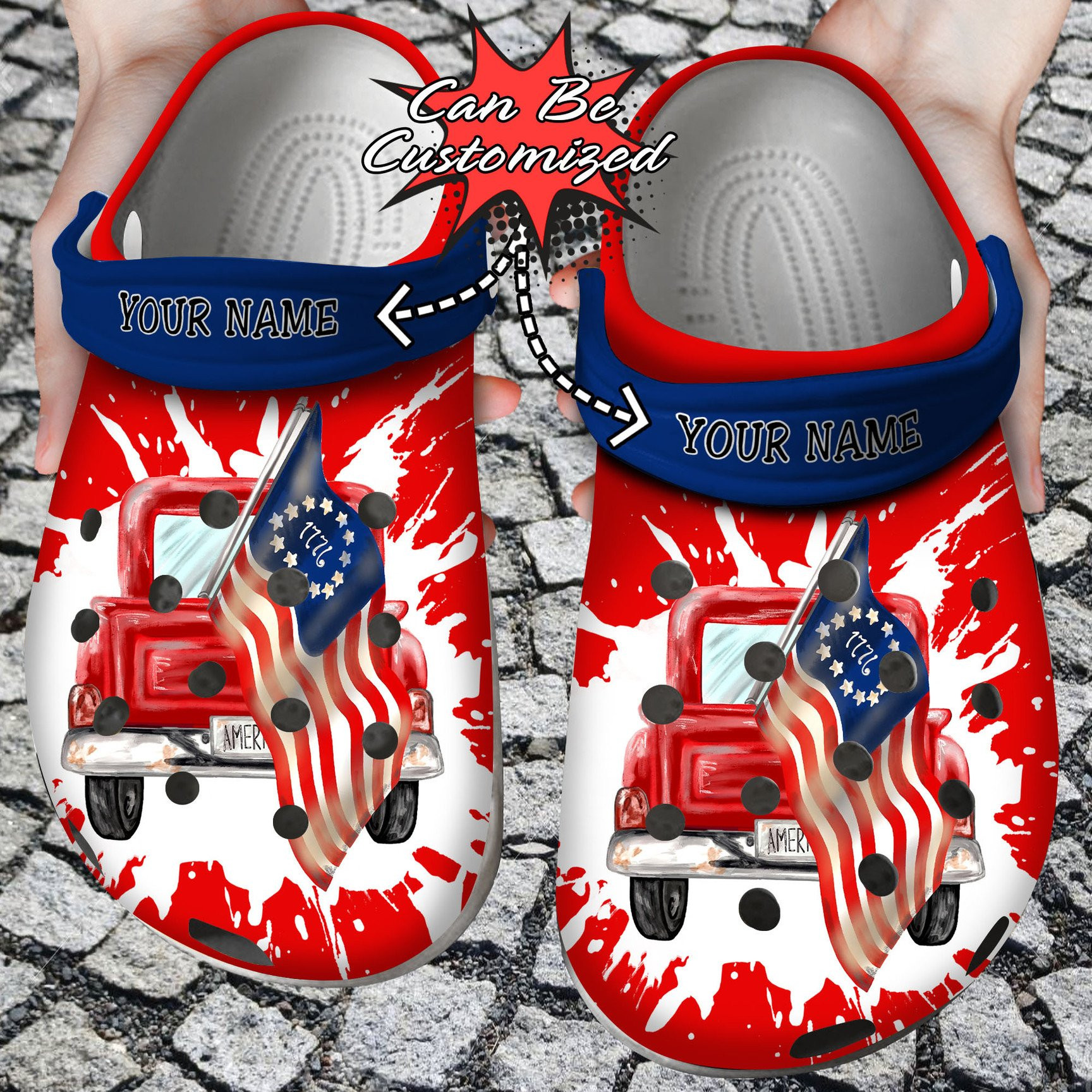 Personalized American Flag Truck Crocs Clog Shoes Custom Crocs