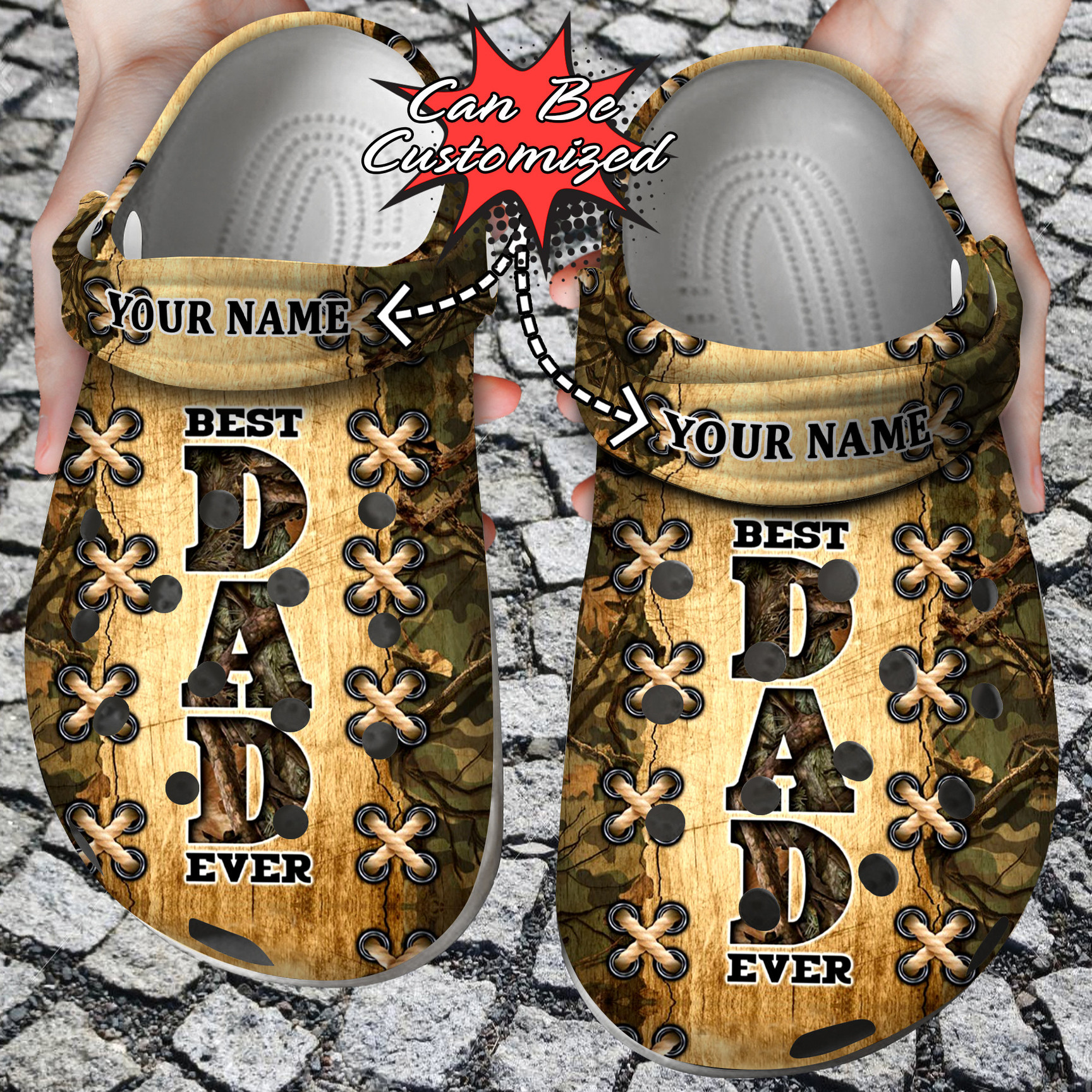 Personalized Best Dad Ever Camo Pattern Crocs Clog Shoes Fathers Custom Crocs
