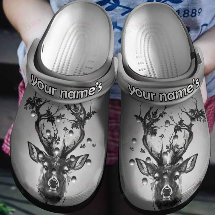 Personalized Black And White Deer Crocs Classic Clogs Shoes