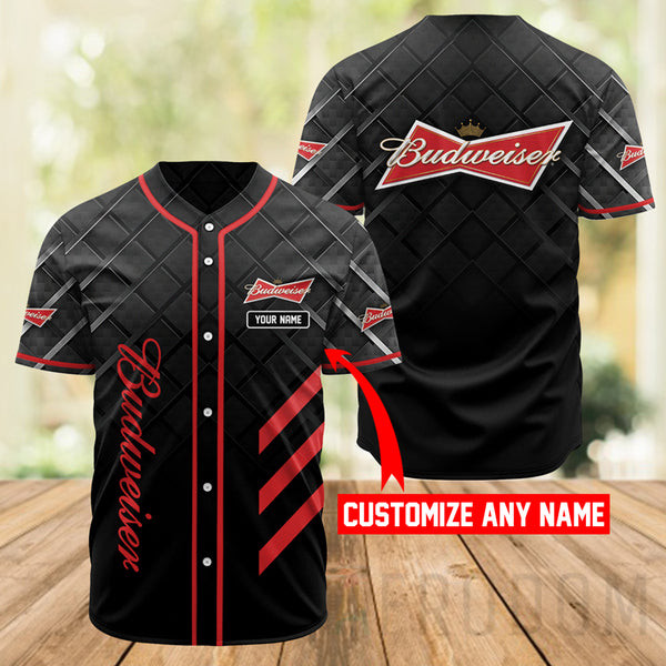 Personalized Black Budweiser Beer Baseball Jersey