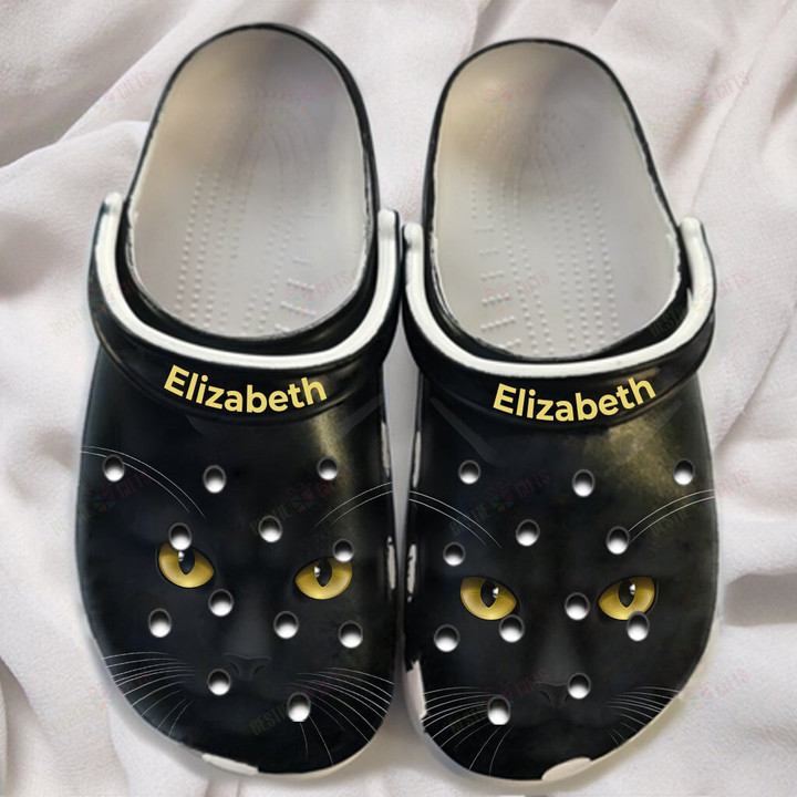 Personalized Black Cat Face Print Crocs Classic Clogs Shoes