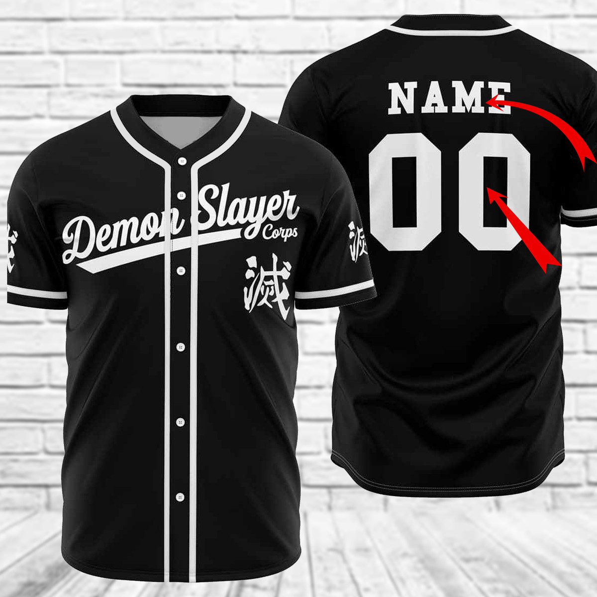 Personalized Black Demon Slayer Baseball Jersey, Unisex Jersey Shirt for Men Women