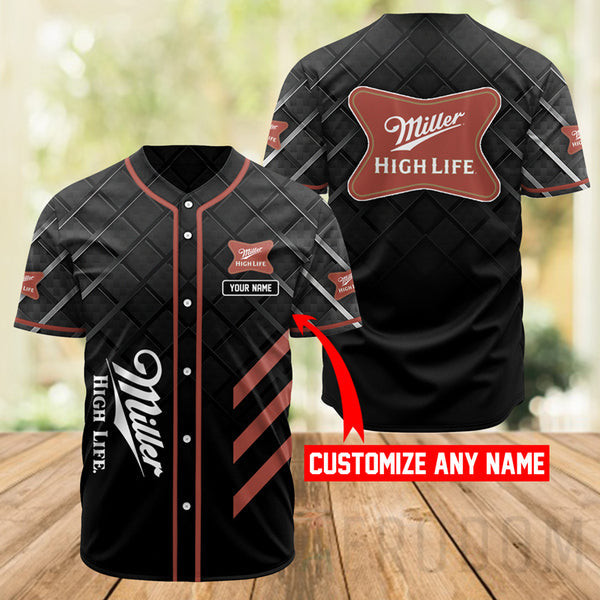 Personalized Black Miller High Life Baseball Jersey