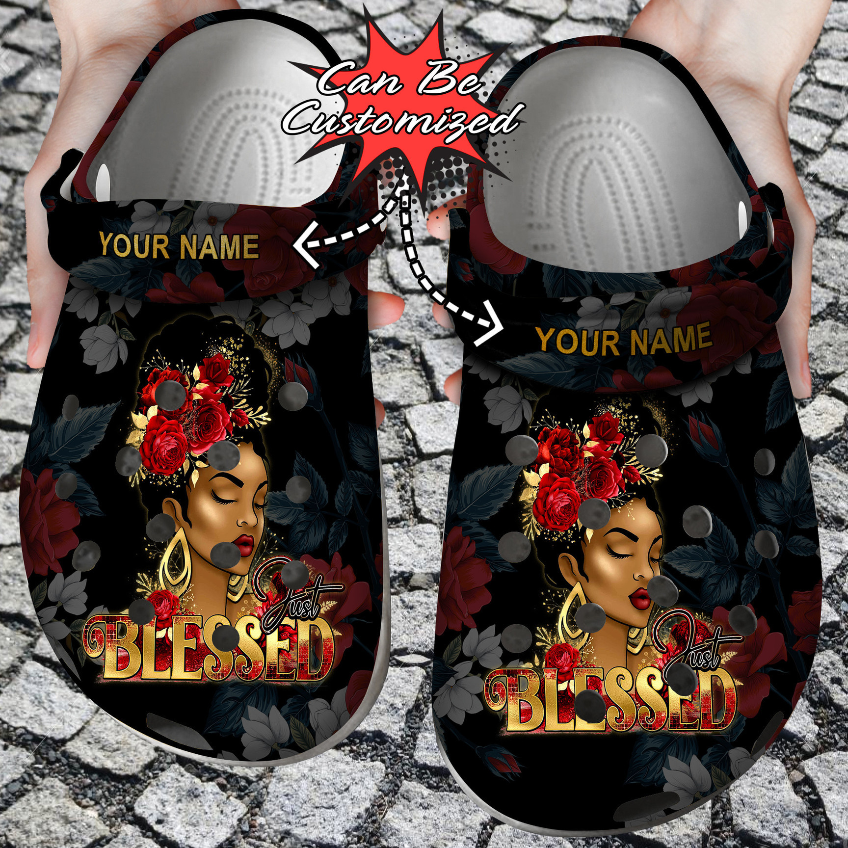 Personalized Black Woman Just Blessed Crocs Clog Shoes Custom Crocs