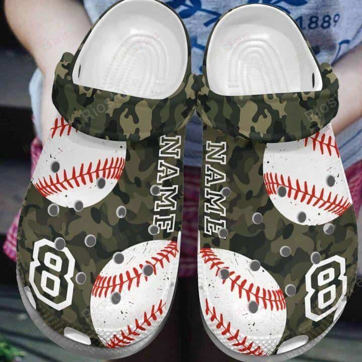 Personalized Camo Baseball Crocs Classic Clogs Shoes