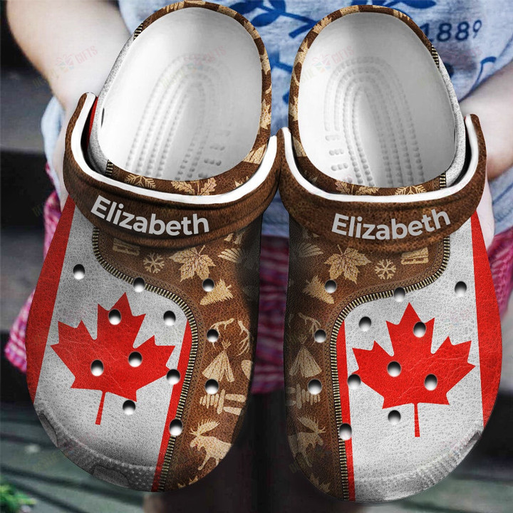 Personalized Canada Canadian Flag And Symbols Zipper Crocs Classic Clogs Shoes